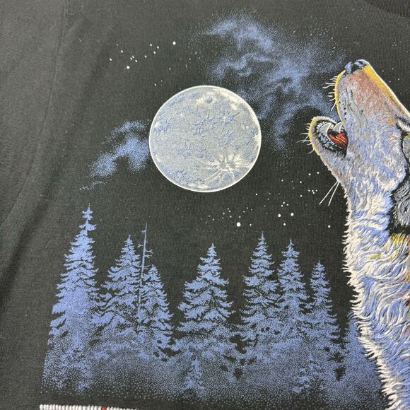 Vintage SS Wolf Native American Tee Shirt Men's XL Black Faded T-Shirt USA 90s - Picture 8 of 11